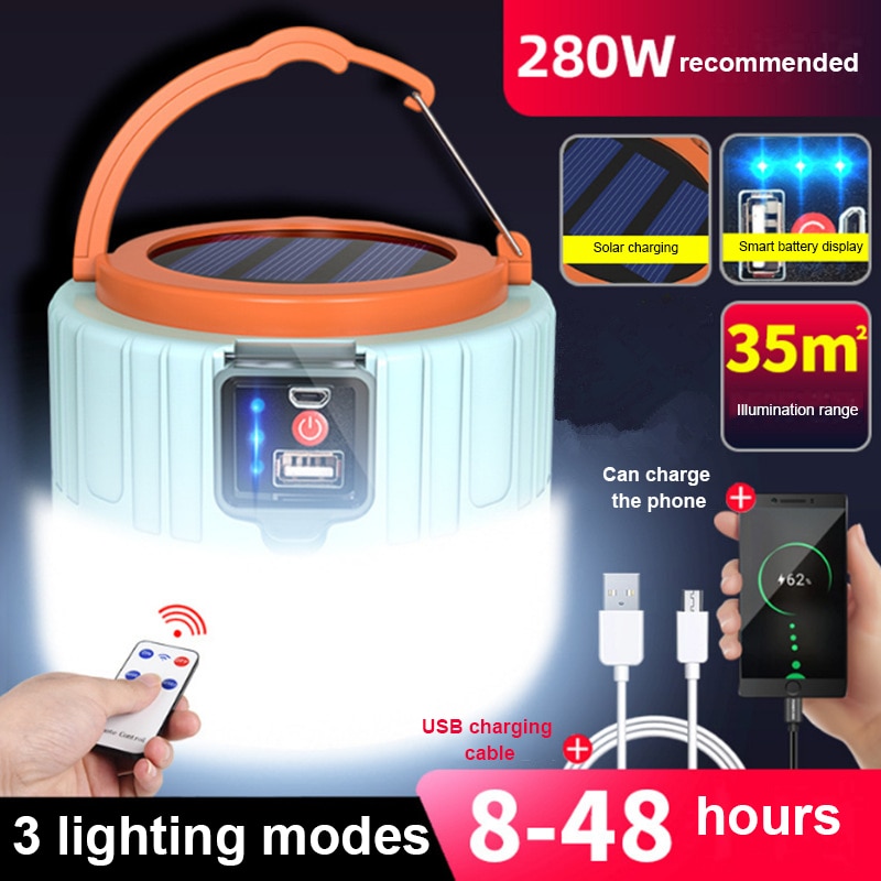 LED 캠핑 라이트 태양 램프 USB 휴대용 조명 전화 충전 태양 캠핑 랜턴 충전식 램프 방수 야외